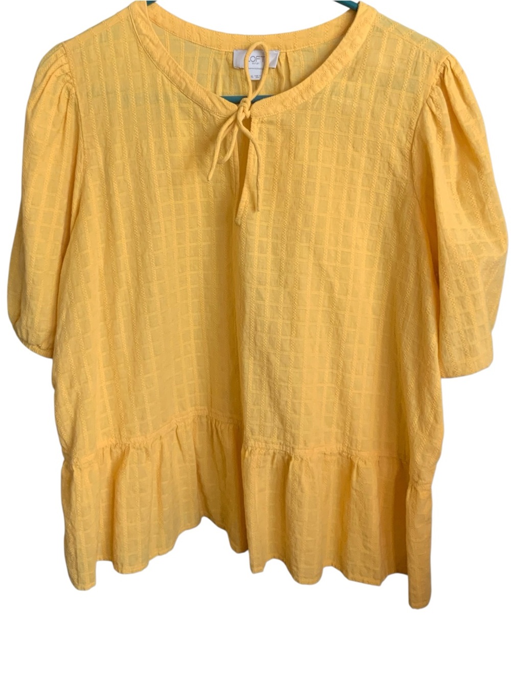 LOFT Yellow Tie-Neck Peplum Tunic